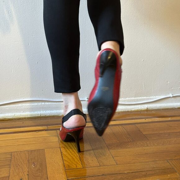 Steffani Collection Red Ankle Strap slingback heels 3 inch - Picture 5 of 8